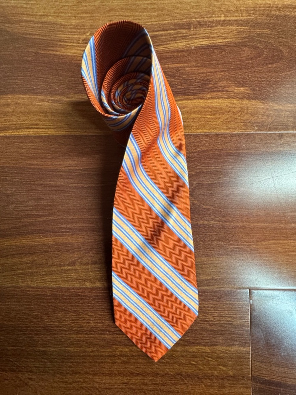 BROOKS BROTHERS “346” Orange Pure Silk Tie with Blue and White Diagonal Stripes